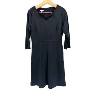 Talbots Solid Black Dress 4 Fit & Flare Knit 3/4 Slv Capsule Minimalist Staple